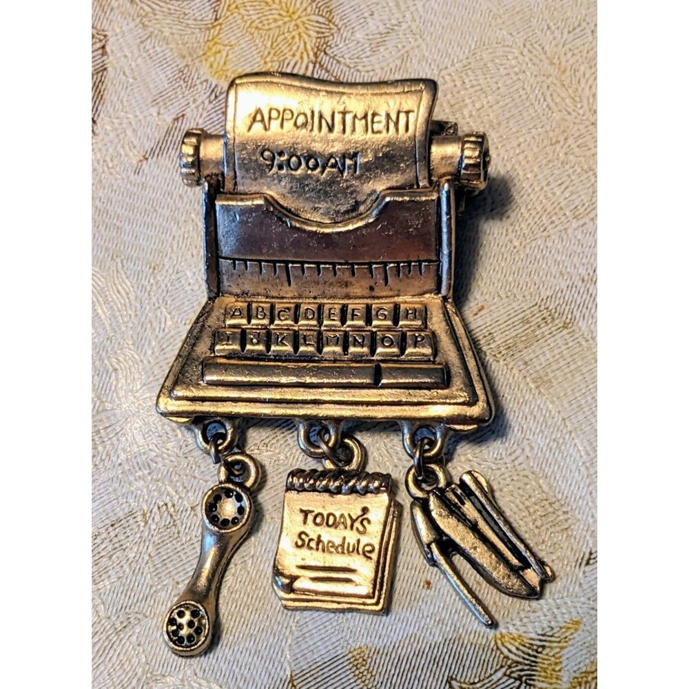 Appointment Typewriter Brooch Fashion Jewelry Vintage Charms Gold Color Metal